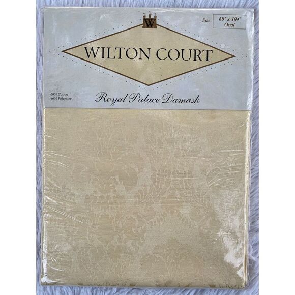 NWT Wilton Court Vintage 60"X104" Oval Buttercream Floral Print Tableclo… - Picture 3 of 8